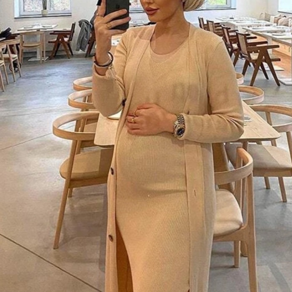 2 Piece Set: Knit Midi Pencil Dress and Long Cardigan Button Through - Picture 10 of 13